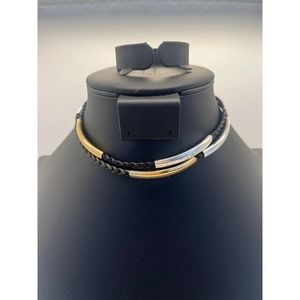 Lizzy James Handmade Braided leather choker silver gold accents